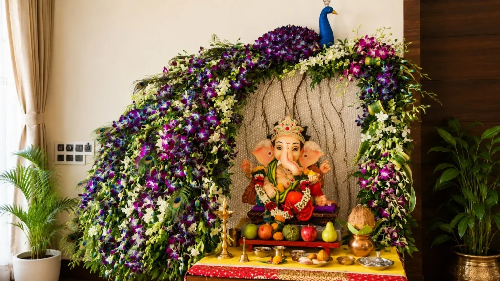 Peacock Feather Ganpati Decor