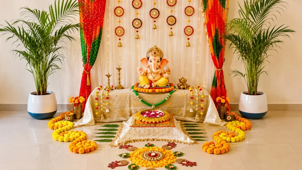 Use Curtains for Ganpati Decoration