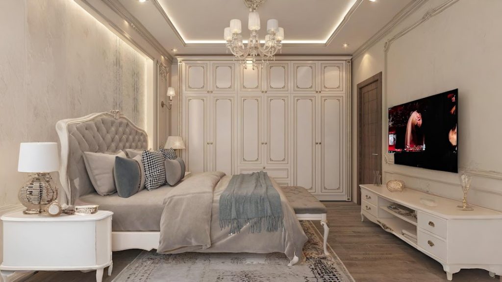 Scandinavian Style Bedroom with Neutral Tones and Built-in Wardrobe
