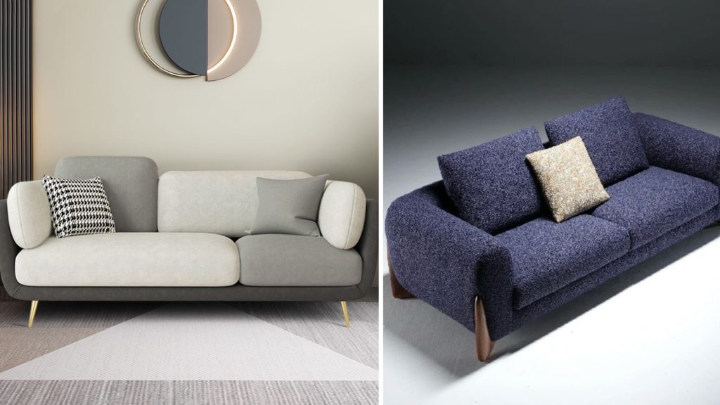 Two-seater loveseat sofa design for small living room with TV setup