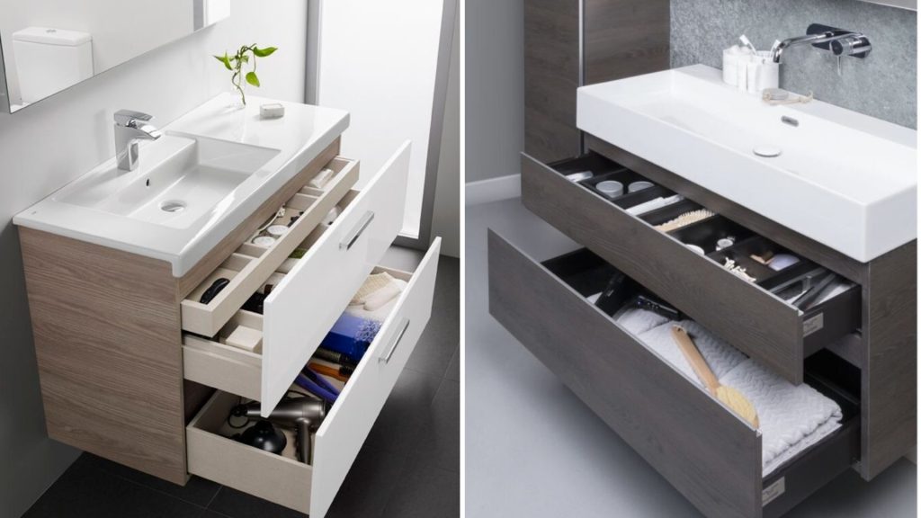 Bathroom Cabinet Design With Sink and Chrome Faucet
