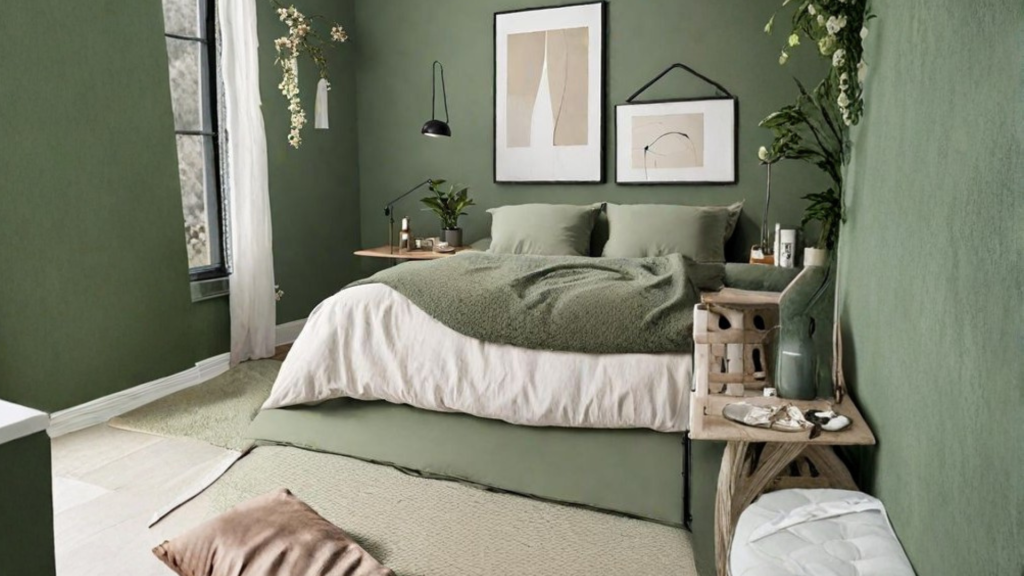 Green and Neutral Toned Bachelor Bedroom Design