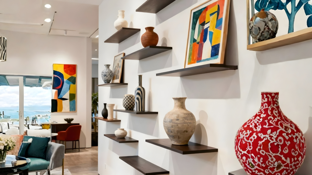 Asymmetrical Living Room Wall Shelf Design