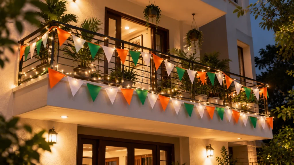 Balcony decorated for Independence Day