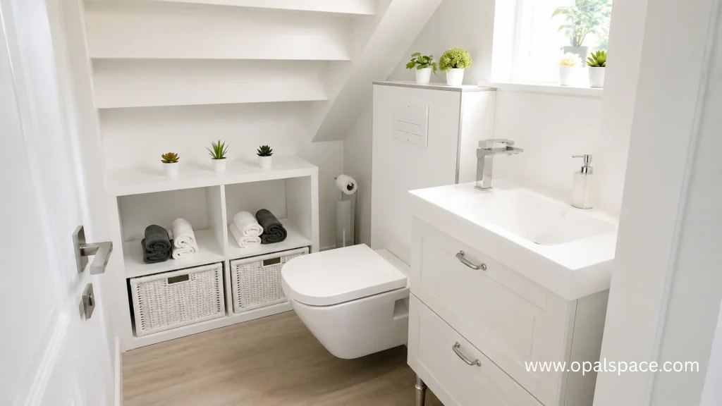 Light-Coloured Bathroom Under Staircase