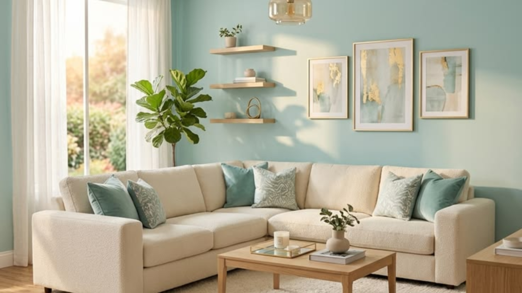 beige and aqua blue wall colour combinations for living room