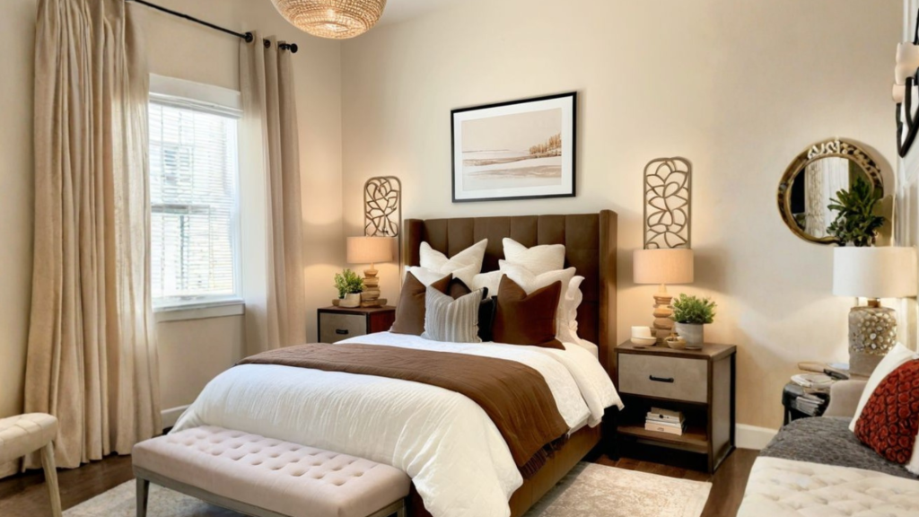 brown and cream colour combination for modern bedroom