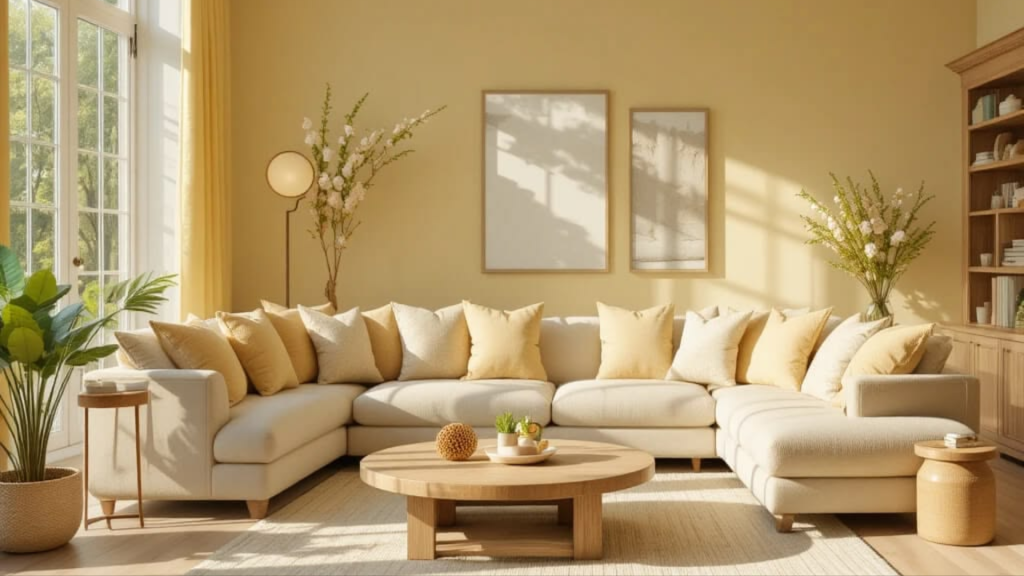 muted yellow and grey wall colour combinations for living room