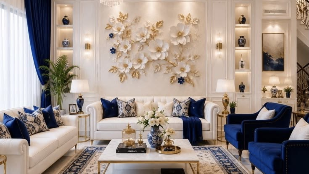 navy blue and gold wall colour combinations for living room