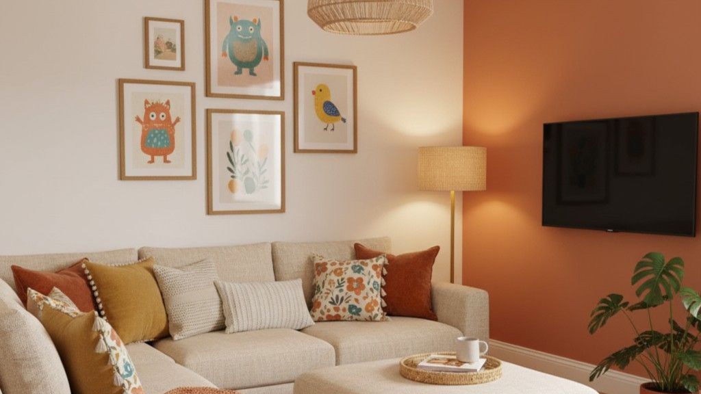 terracotta and off-white wall colour combinations for living room