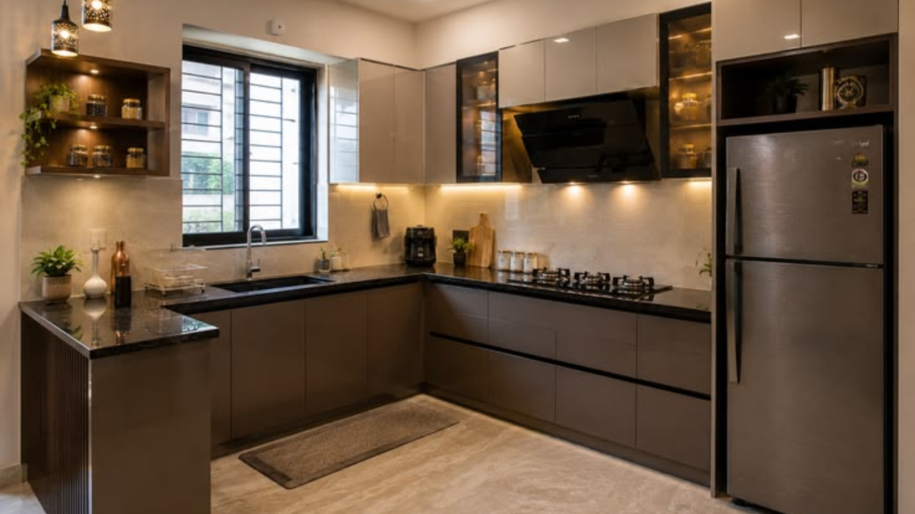 l shape modular kitchen worked for 10x8 ft space in noida