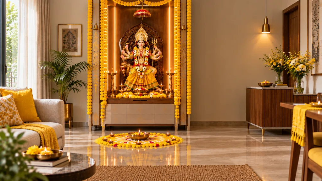 yellow puja decoration ideas for navratri